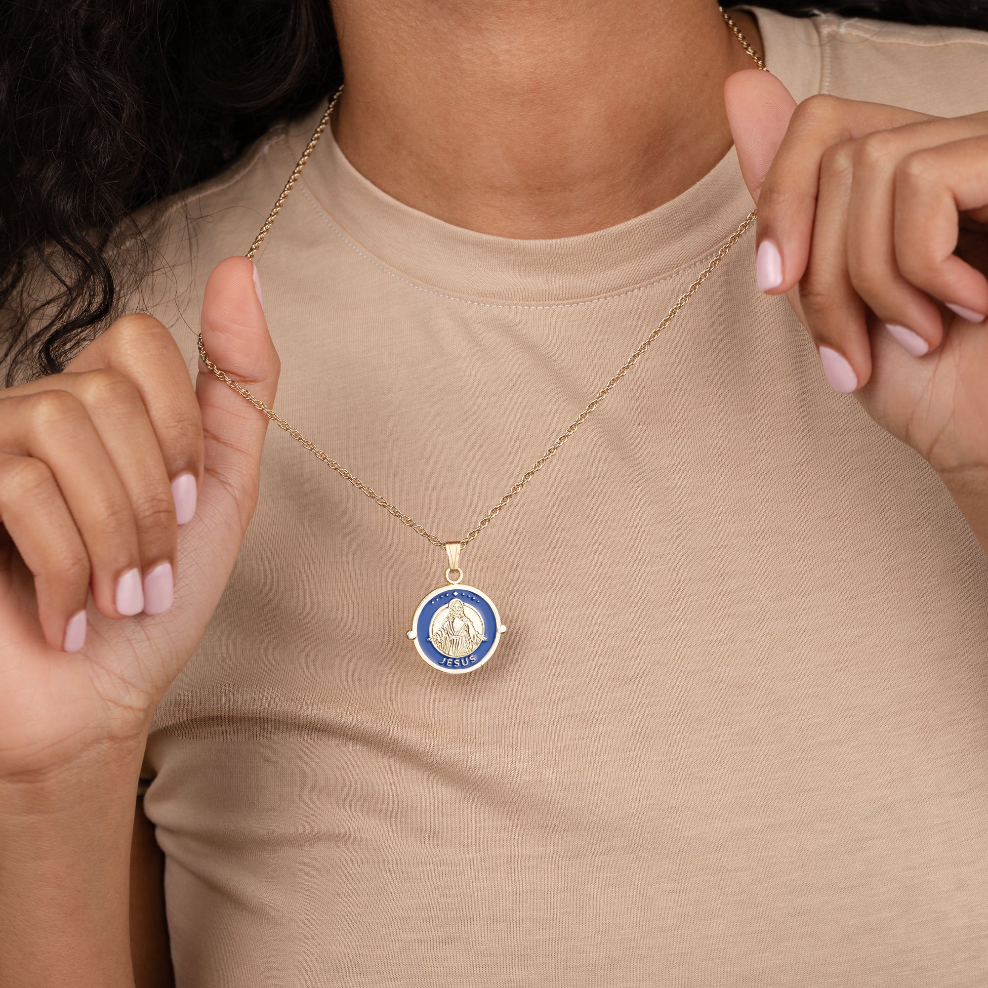 Jesus Embossed Charm Necklace