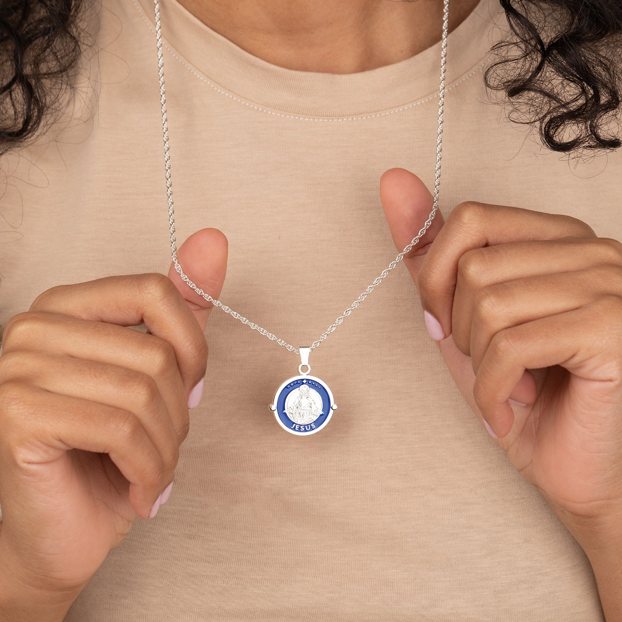 Jesus Embossed Charm Necklace