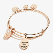 Rose Quartz Gemstone + Mother Mary Duo Charm Bangle