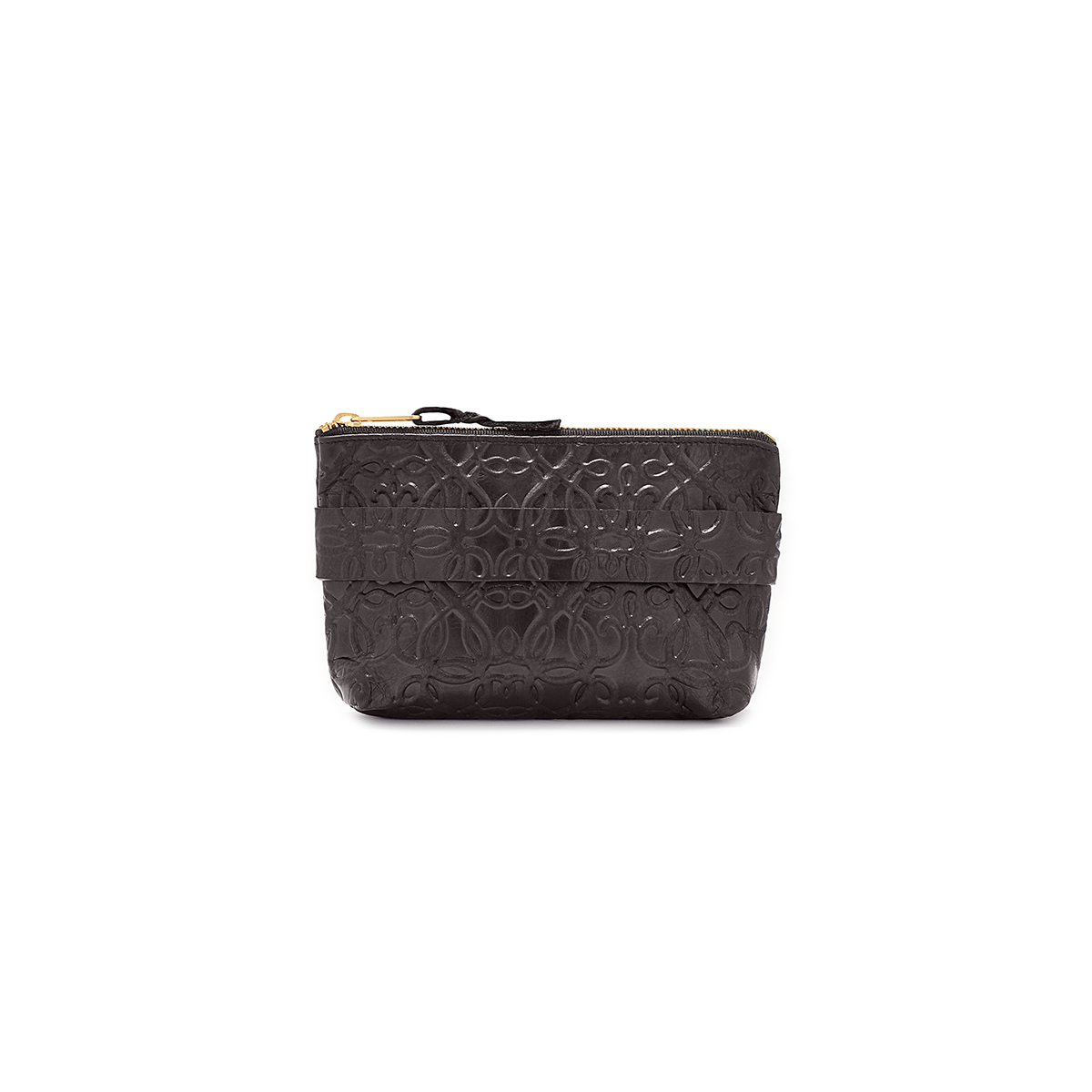 Genuine Leather Black Embossed Strap Pouch