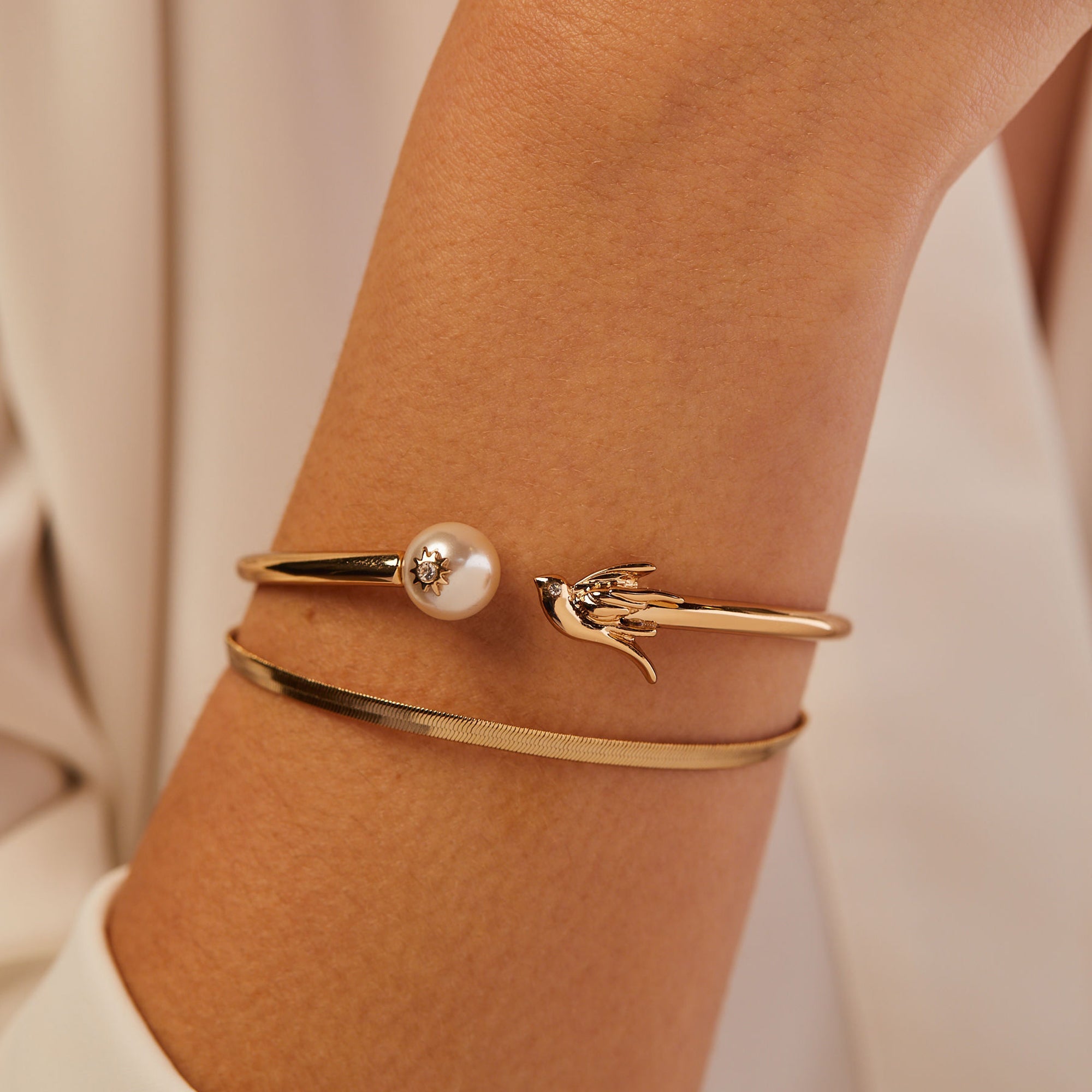Bird + Pearl Cuff Bracelet