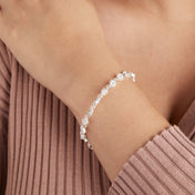 Daisy Motif + Crystal Beaded Bangle Bracelet