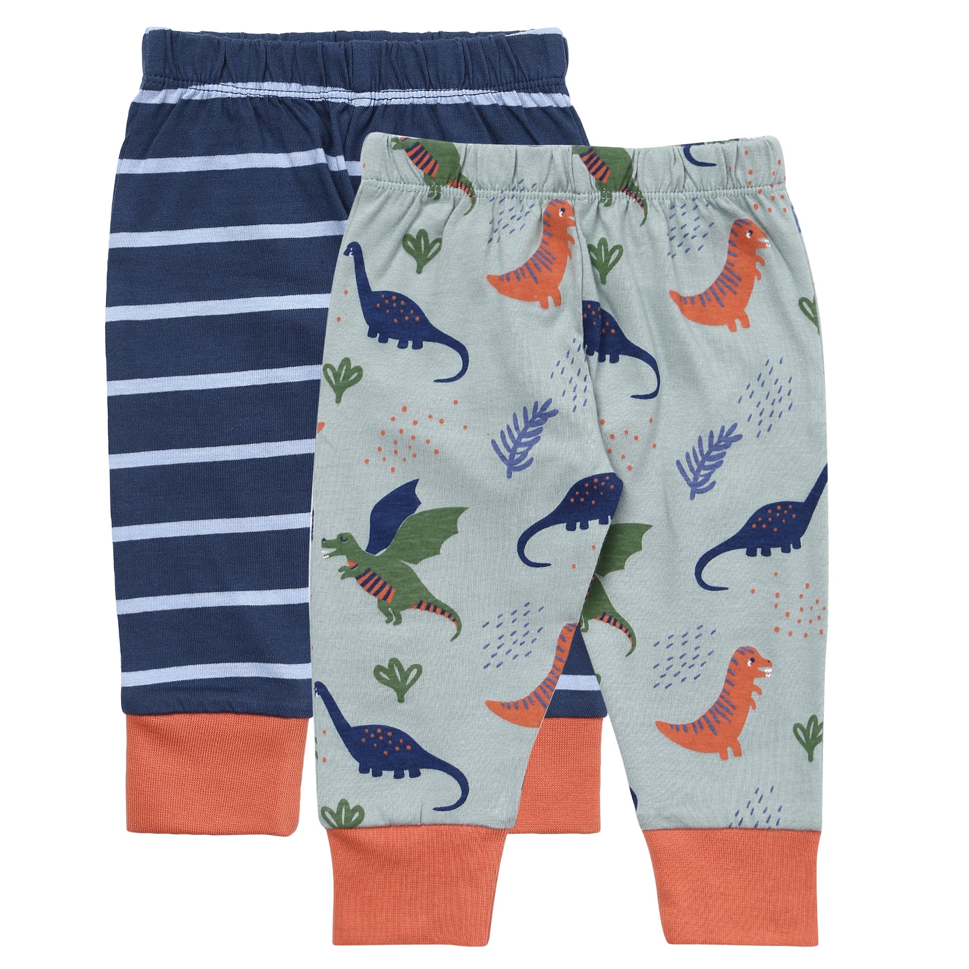 2-pack dinosaur/stripe pants: Size 3-6M
