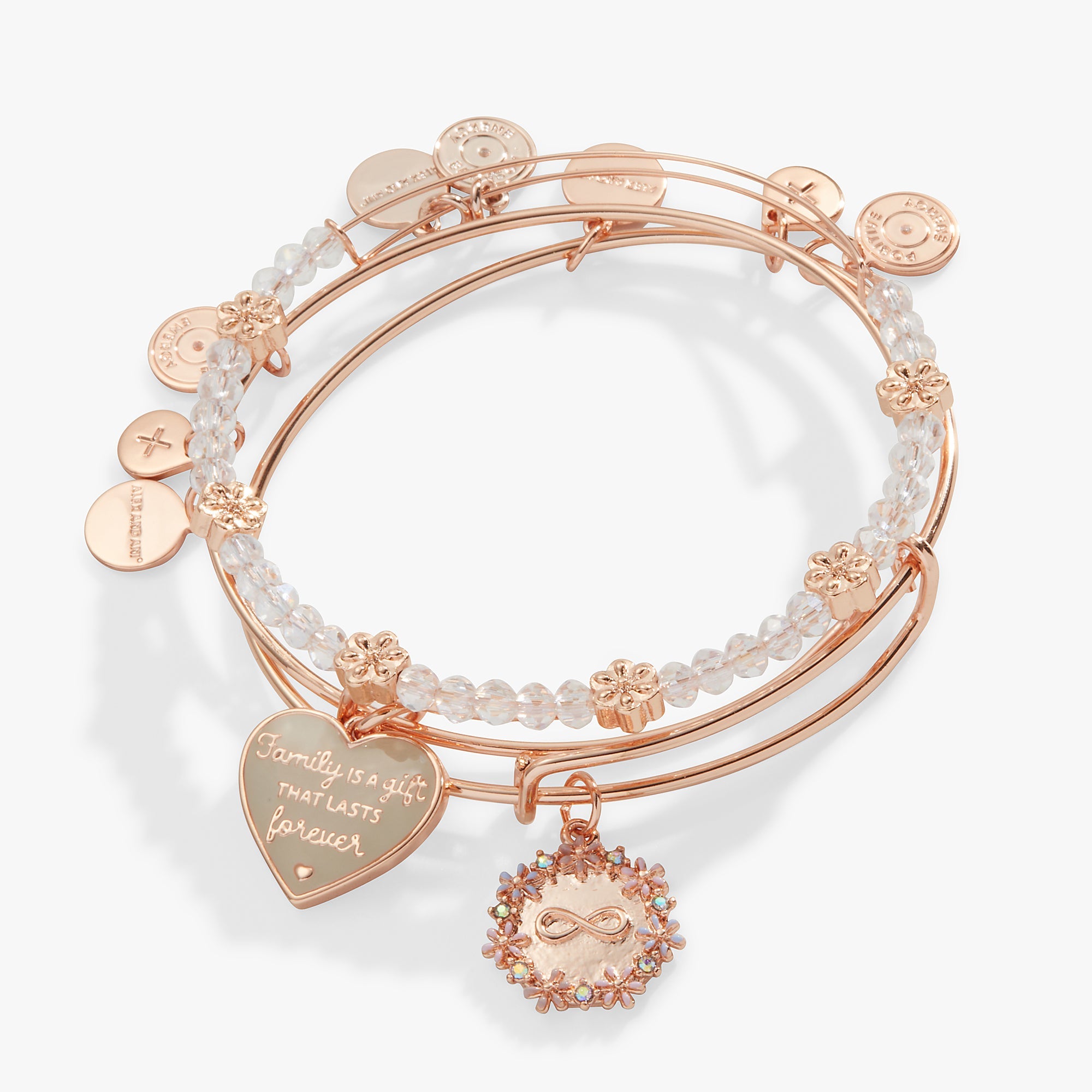 'Family Is A Gift That Lasts Forever' Charm Bangle Bracelet, Set of 3