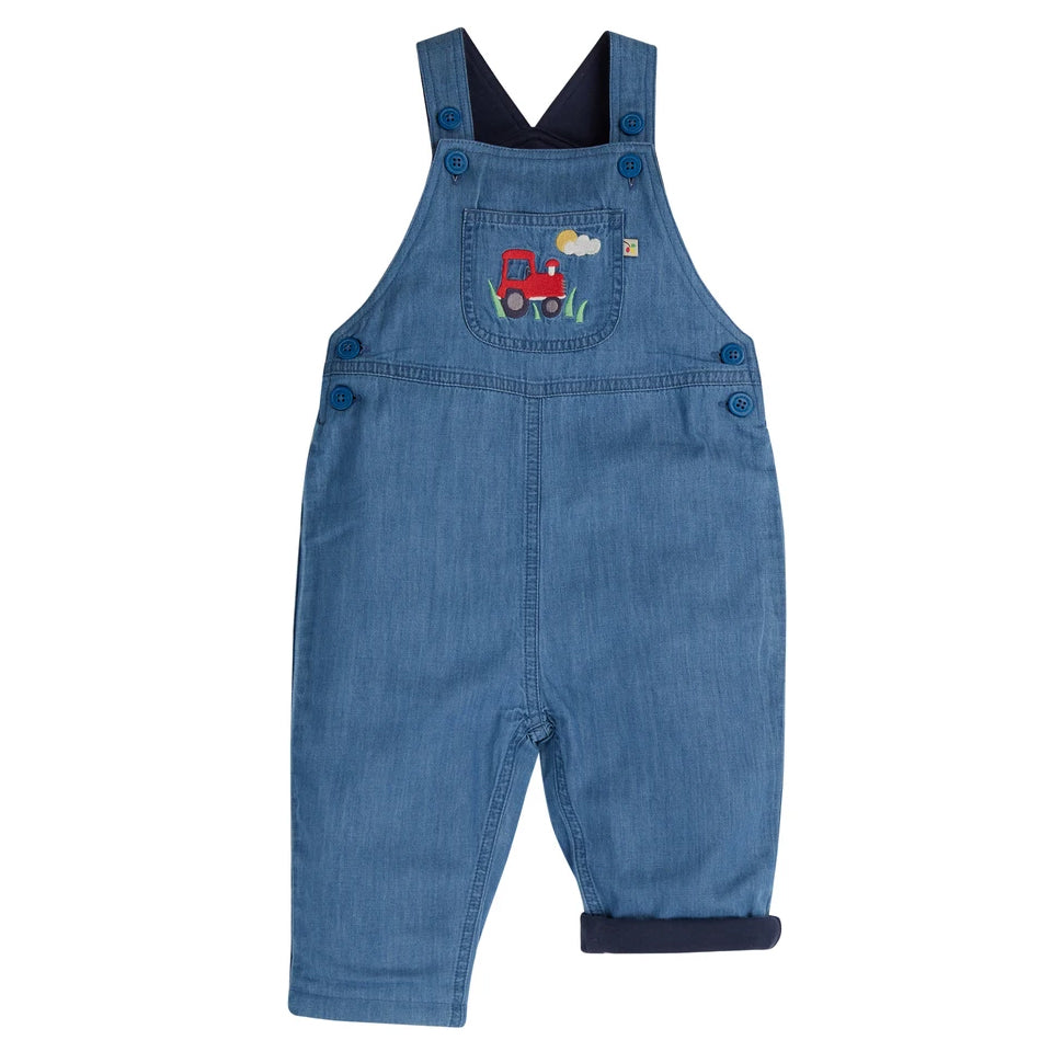 Organic Cotton Chambray Overalls - Tractor: Size 6-12M