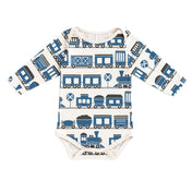 Long sleeve bodysuit- navy trains