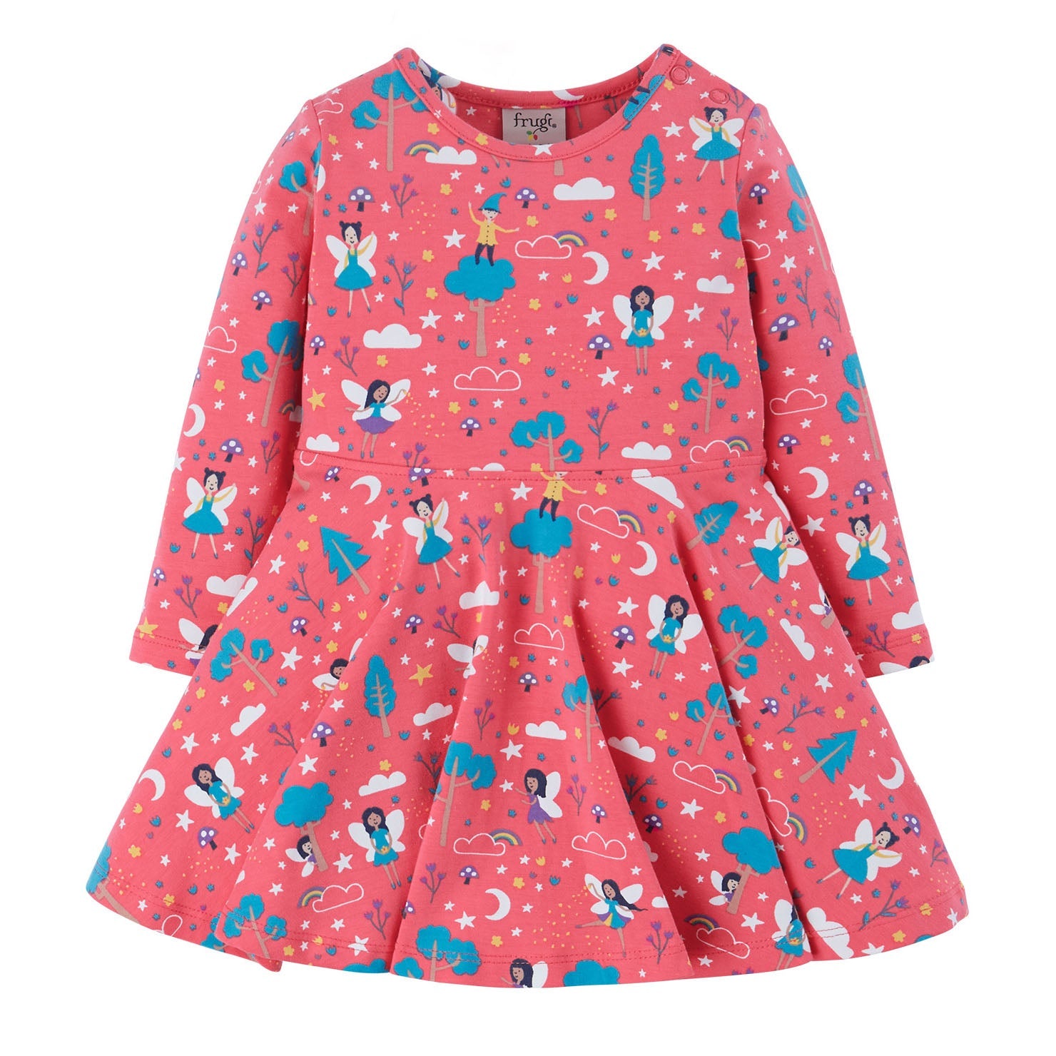 Organic Cotton Long Sleeve Skater Dress - Pink Pixie Magic