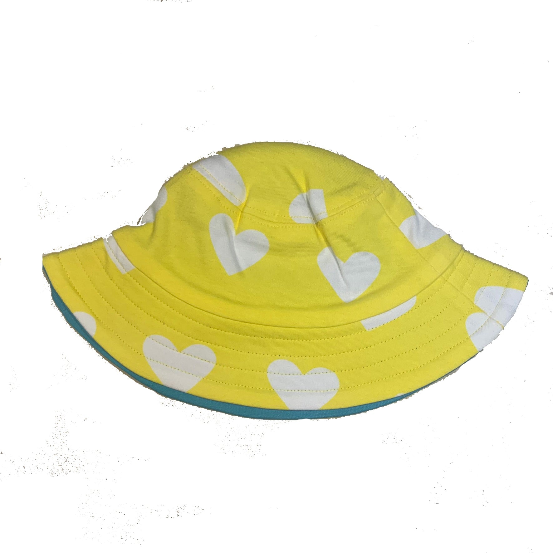 Bucket hat- yellow hearts: Size 1-2Y